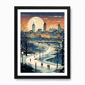 Winter Travel Night Illustration Cardiff United Kingdom 3 Art Print