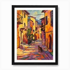 Painting Of Athens Greece With A Cat In The Style Of Fauvism  1 Art Print