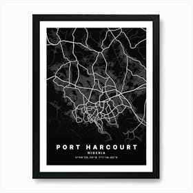 Port Harcourt Nigeria Black Map Art Print