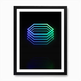 Neon Blue and Green Abstract Geometric Glyph on Black n.0090 Art Print