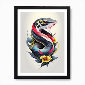 Gray Rat Snake Tattoo Style Art Print