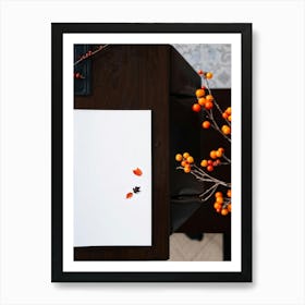 An Overhead View Of A Minimalist Still Life Art Piece On A White Border Table The Primary Subject (5) Art Print