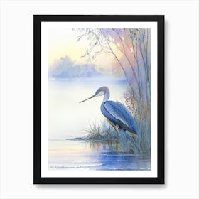 Blue Heron On Lake Gouache 1 Art Print