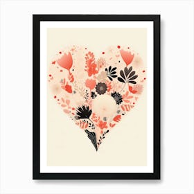 Coral Floral Heart Cream Art Print