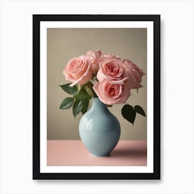 A Vase Of Pink Roses 16 Art Print