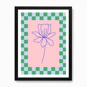 Modern Checkered Flower Poster Blue & Pink 9 Art Print