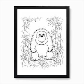 Line Art Jungle Animal Bornean Orangutan 1 Art Print