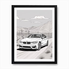 Bmw M3 Desert Line Drawing 2 Art Print