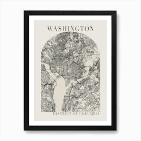 Washington DC Boho Minimal Arch Full Beige Color Street Map 1 Art Print