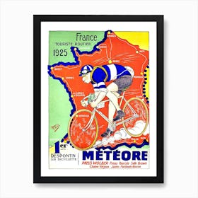 Bicycle Race And A Determined Man In Front Of the Map, France Art Print