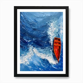 Red Boat In The Ocean 2 Art Print