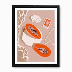 Papaya And Pearls on the Beach Art Print