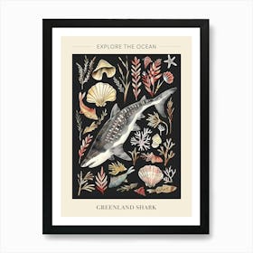 Greenland Shark Seascape Black Background Illustration 3 Poster Art Print