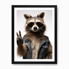 A Honduran Raccoon Doing Peace Sign Wearing Sunglasses 1 Art Print