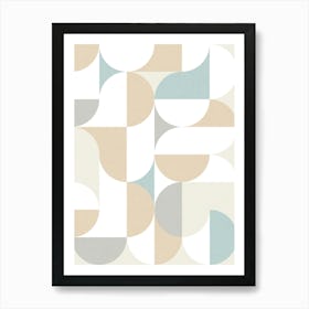 Mid-Mod playful geometric dots and shapes pattern blue grey sand pastels Art Print