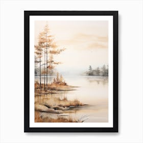Lake In The Woods In Autumn, Painting 16 Art Print