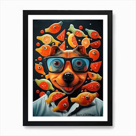 Dog With Fishes 1 Art Print