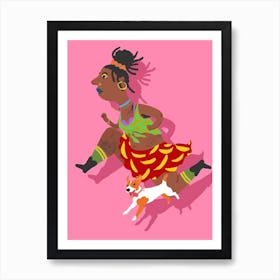 Running Woman With A Dog Art Print