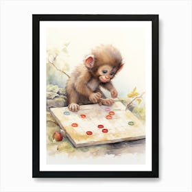 Monkey Painting Board Gaming Watercolour 2 Art Print