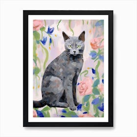 A Russian Blue Cat Painting, Impressionist Painting 3 Art Print