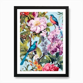 Birds And Flowers Inspired by William Morris Art Print