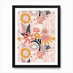 Paper Cut And Doodle Floral Collage Pink Mauve Gold Black Art Print