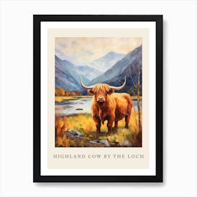Highland Cow Impressionism Style Painting By The Loch Poster Art Print