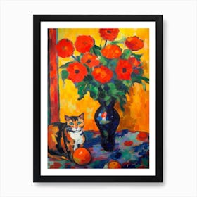 Anemone With A Cat 4 Fauvist Style Painting Poster