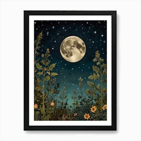 Full Moon In The Meadow Style William Morris Art Print Art Print