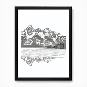 Grand Teton Usa Line Drawing 3 Art Print