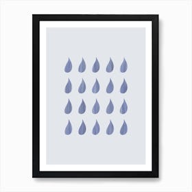 Blue Minimalist Watercolour Raindrops Art Print
