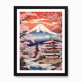 Chureito Pagoda In Yamanashi, Ukiyo E Drawing 4 Art Print