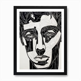 Geometric Portrait Black & White 3 Art Print