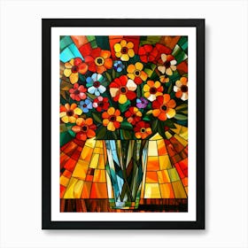 Stained Glass Flowers In A Vase Art Print