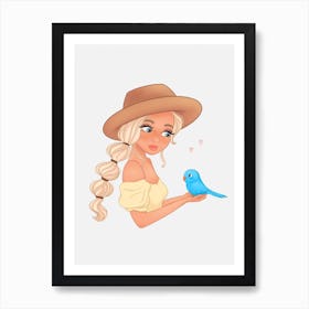 Girl And Bird Art Print