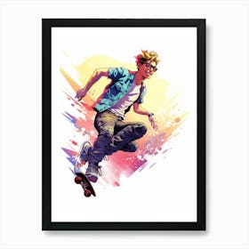 Skateboarding In Seoul, South Korea Gradient Illustration 4 Art Print