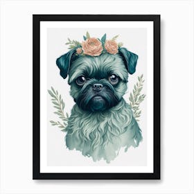 Floral Brussels Griffon Dog Painting (1) Art Print