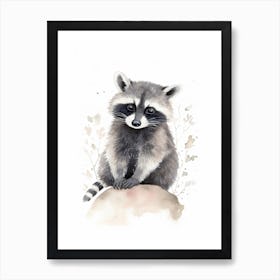 Baby Raccoon Watercolour Nursery 1 Art Print