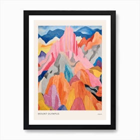 Mount Olympus Greece 3 Colourful Mountain Illustration Poster Art Print