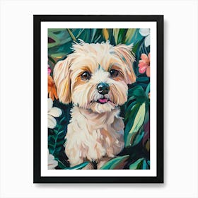 Maltese Dog Garden Painting Art Print