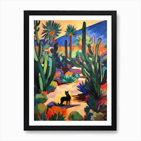 Painting Of A Cat In Desert Botanical Garden, Usa In The Style Of Matisse 03 Art Print