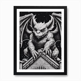 Gothic Gargoyle B&W 1 Art Print