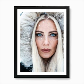 An Extreme Close Up Portrait Showcasing A Woman In Her 30s With Striking Blue Eyes Fine Detailed Ey Art Print