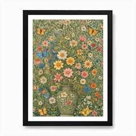 Vase Of Flowers with Butterflies Art Print