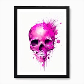 Skull With Watercolor Or Splatter Effects 1  Pink Mexican Art Print