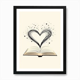 Open Book Line Heart Art Print