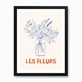 Les Fleurs Flower Vase Hand Drawn 1 Art Print