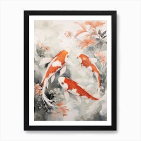 Orange Koi Fish Watercolour With Botanicals 8 Art Print