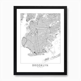 Brooklyn White Map Art Print