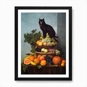 Painting Of A Still Life Of A Bourvardia With A Cat, Realism 2 Art Print